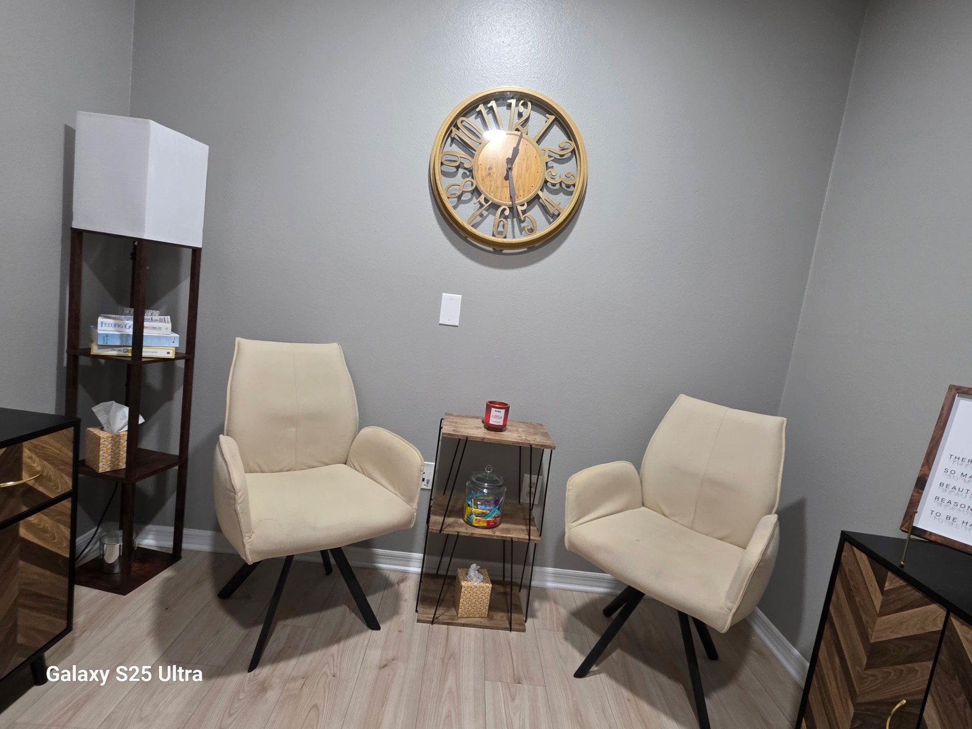 Two cream armchairs in the 3 Bridges Counseling office in Wesley Chapel — a calm, welcoming space